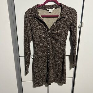 American eagle Dark Brown Floral Long Sleeve Dress